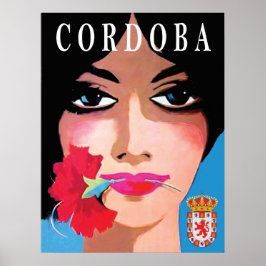 Poster Córdoba, Espanha, rosto de uma linda mulher, flor