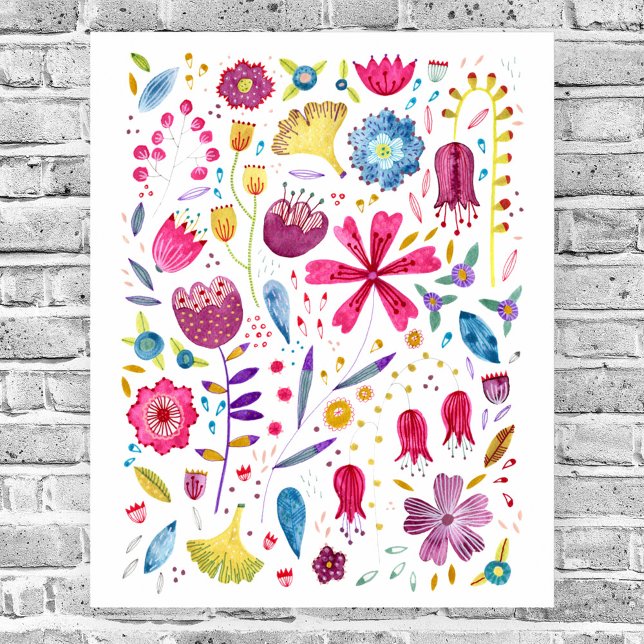 Poster Cores Aquáticas (Watercolor wildflower painting art poster)