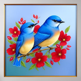 Poster Cores-Bluebird Emitidos Entre Flores Vermelhas