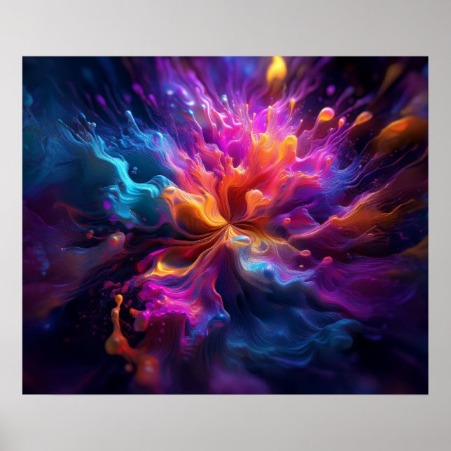 Poster Cores Brilhantes Fluindo Cartaz Digital Abstrato (Frente)