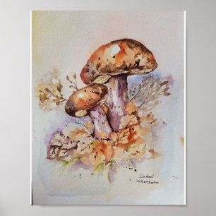 Poster Cores de outono de aquarela cogumelos