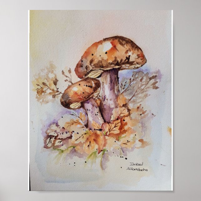 Poster Cores de outono de aquarela cogumelos (Frente)