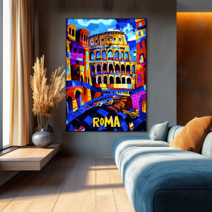 Poster Cores do Coliseu de Roma, Paisagem Urbana Geométri