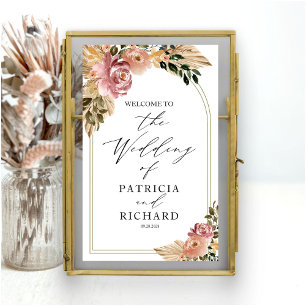 Poster Cores Neutras Boho Floral Bem-Vindo Casamento