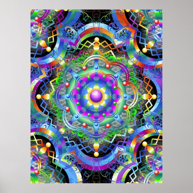 Poster Cores Psicodélicas Universas de Mandala (Frente)