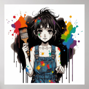 Poster Cores Sangrando Garota Artista Chorando Manga Anim