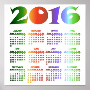 Poster Cores Tropicais Calendário 2016