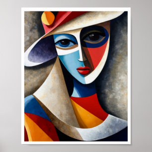 Poster Cores vibrantes abstratas arte facial feminina cúb
