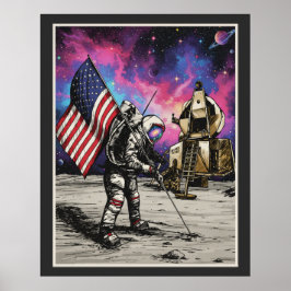 Poster Cores Vívidas Patrióticas de Astronauta Americano