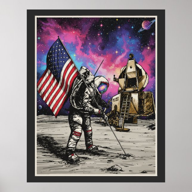 Poster Cores Vívidas Patrióticas de Astronauta Americano (Frente)