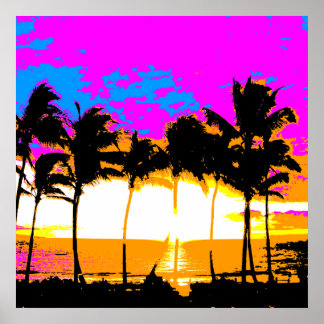 Poster Corey Tiger 80s Retro Vintage Palm Trees Sunset