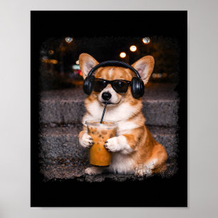 Poster Corgi bebendo café gelado amante humor meme engraç