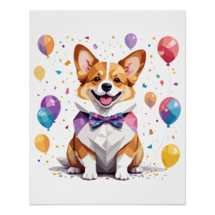 Pôster Corgi Brincando Adoravelmente Feliz Animal Colorid
