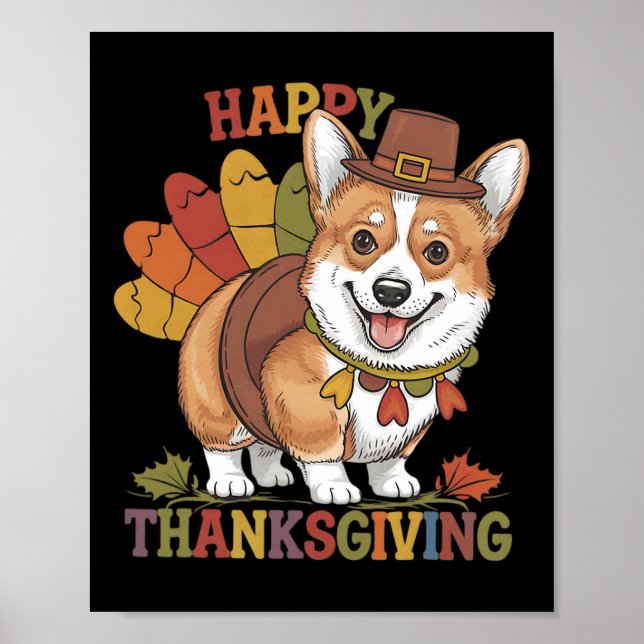 Poster Corgi Cachorro de Ação de Graças Peru (Frente)