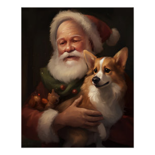 Pôster Corgi com Papai Noel Natal Festivo