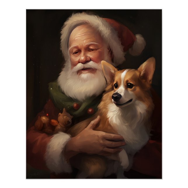 Pôster Corgi com Papai Noel Natal Festivo (Frente)