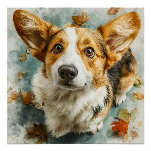 Pôster Corgi Curioso Olhar de Outono