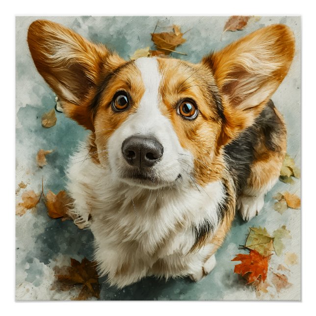 Pôster Corgi Curioso Olhar de Outono (Frente)