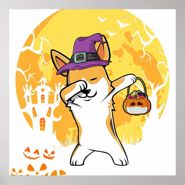 Poster Corgi Dabbing Witch Pumpkin Funny Dog Halloween (Frente)