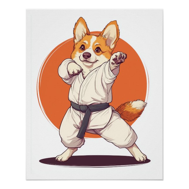 Pôster Corgi de Karatê � Cão de Artes Marciais (Frente)