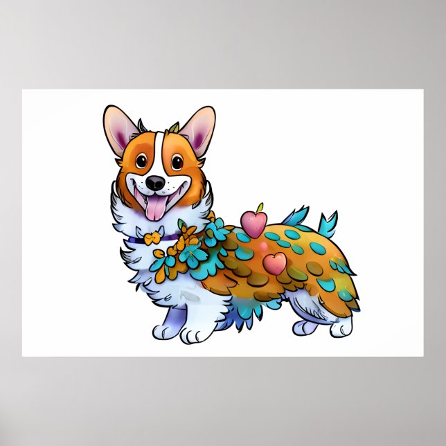 Poster Corgi de laranja-branca para um humor positivo (Frente)