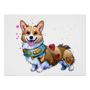 Pôster Corgi de laranja-branca para um humor positivo