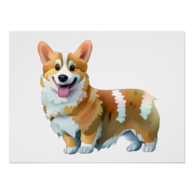 Pôster Corgi de laranja-branca para um humor positivo (Frente)