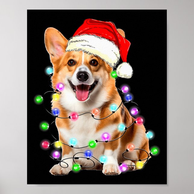 Poster Corgi Dog Christmas Lights Pajama Funny  (Frente)