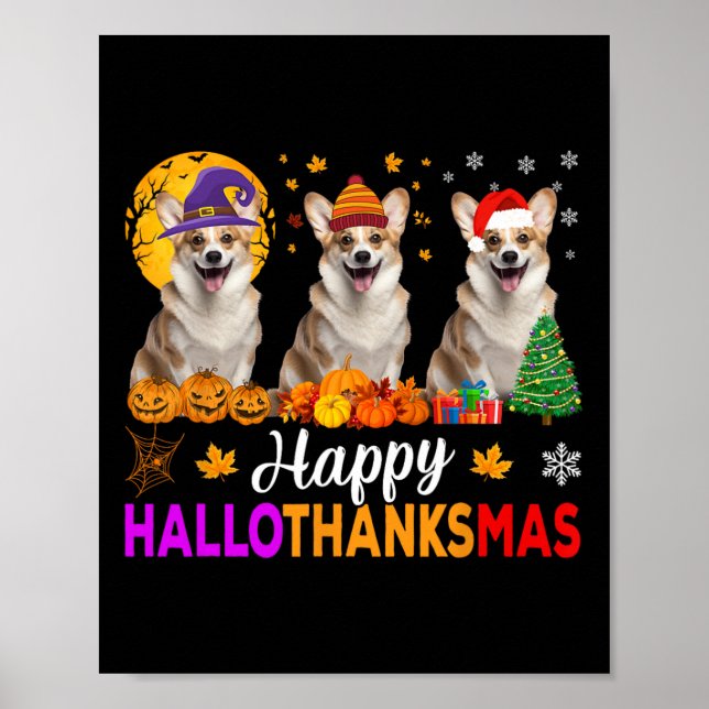 Poster Corgi Dog Halloween Natal Hallothanksmas (Frente)