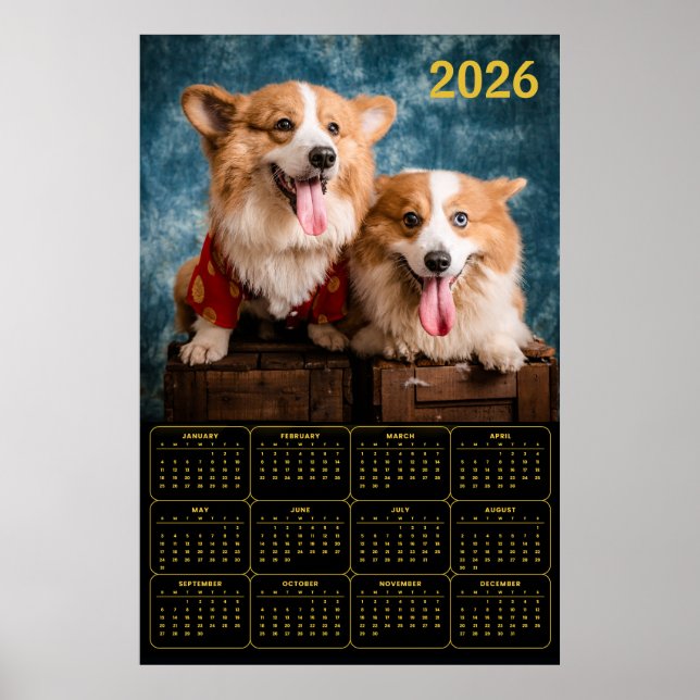 Poster Corgi Duo 2026 Calendar (Frente)