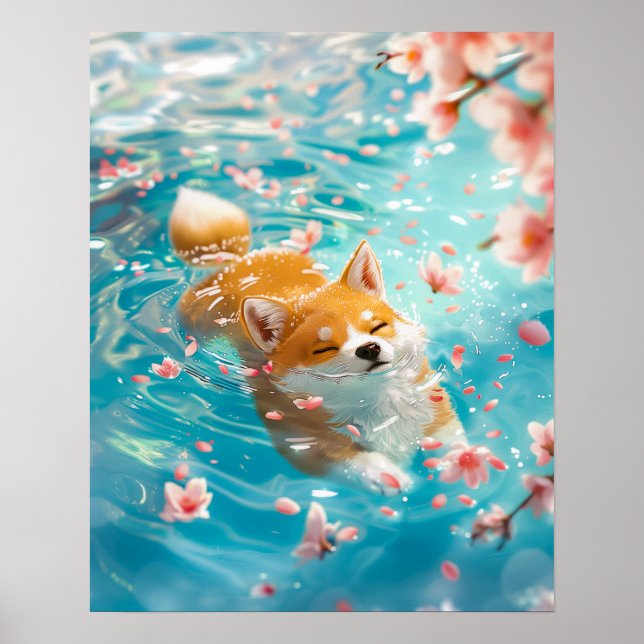 Poster Corgi em Cute Chill in Water (Frente)
