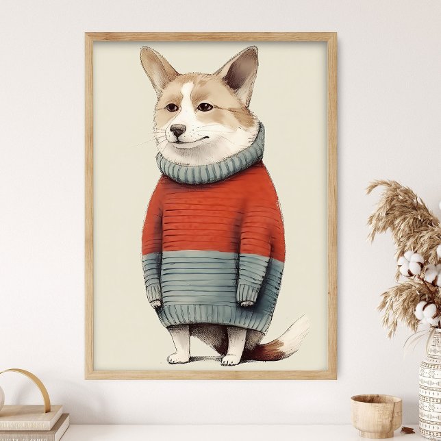 Poster Corgi em Suéter de Inverno, Decoração de Cachorro  (Criador carregado)