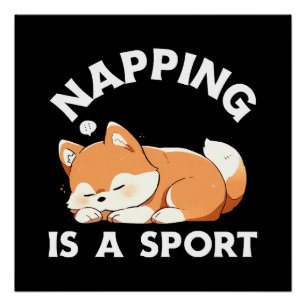 Pôster Corgi Engraçado Dormindo é um Esporte para Amantes