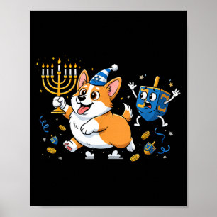 Poster Corgi Engraçado Dreidel Menorah Hanukkah Crianças