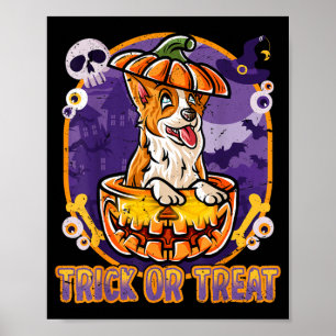 Poster Corgi Feliz Halloween Abóbora Cachorro