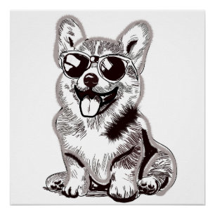 Pôster Corgi Filhote Personalizado com Óculos de Sol Ar