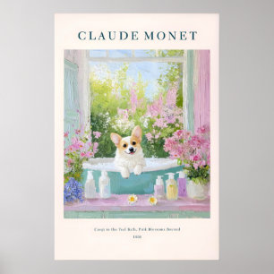 Poster Corgi na Banheira Arte Impressa Cottagecore France