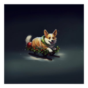 Pôster Corgi Natal Inverno de Neve