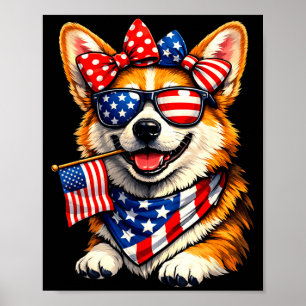 Poster Corgi patriótico engraçado gráfico da bandeira ame