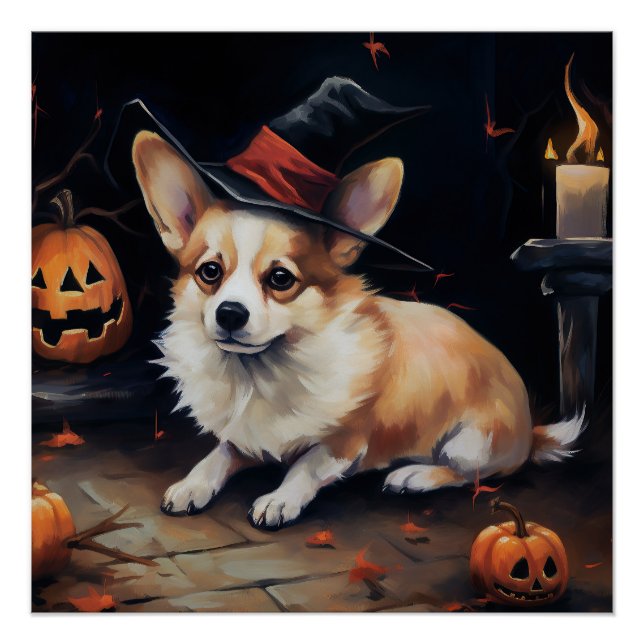 Pôster Corgi Pumpkins Halloween Scary (Frente)