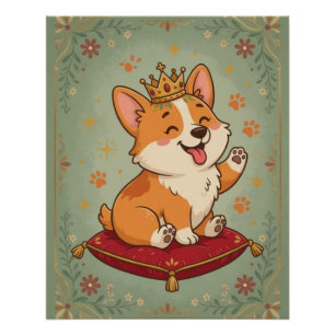 Pôster Corgi Rei Cartaz Real Cute Corgi Amante da Parede
