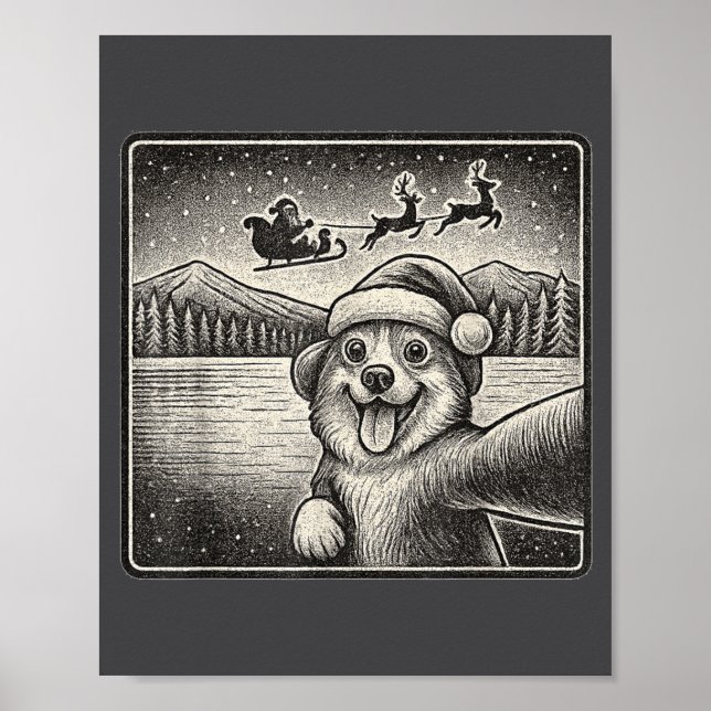 Poster Corgi Selfie With Santa For Men Women Kids  (Frente)