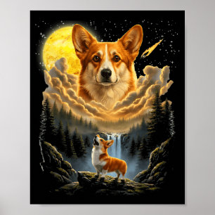 Poster Corgi uivando para a lua gráfico engraçado de cach