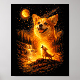 Poster Corgi uivando para a lua vintage 90s cachorro engr