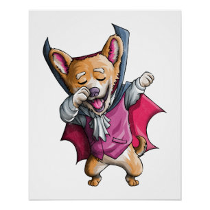 Pôster Corgi Vampiro Dançante Corgi de Halloween Fofo Cor