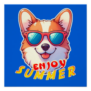 Pôster Corgi veste óculos escuros Aproveite o verão