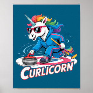 Poster Coringue unicórnio gelo jogador de curling esporte