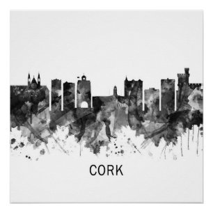 Pôster Cork Ireland Skyline BW
