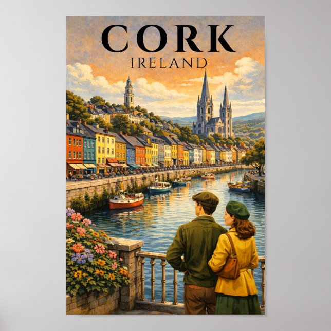 Poster Cork Irlanda Viagem Antiga Harbour Barcos (Frente)