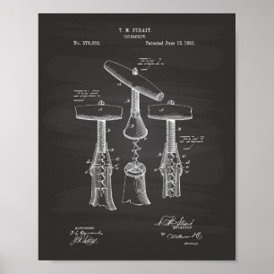 Pôster Corkscrew 1883 Patent Art - Chalkboard